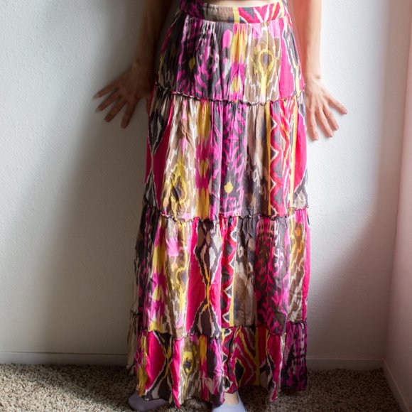 Vintage Miss Sixty Bohemian Tiered Maxi Skirt 28" Small Cottagecore Gypsy Hippie - Picture 7 of 16